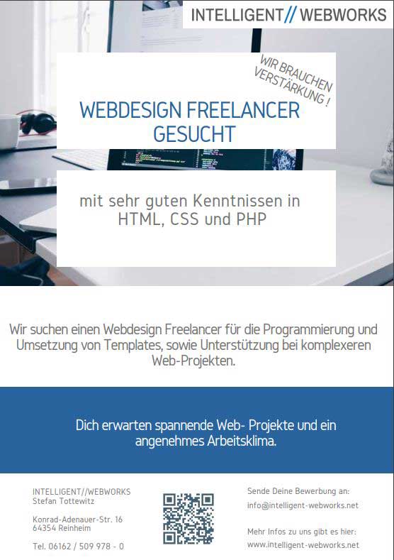 Freelancer Webdesign gesucht  -  Internetagentur INTELLIGENT//WEBWORKS